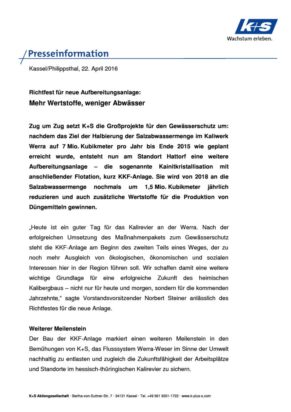 K+S AG: Richtfest f&uuml;r neue Aufbereitungsanlage, Seite 1/4, komplettes Dokument unter http://boerse-social.com/static/uploads/file_933_ks_ag_richtfest_fur_neue_aufbereitungsanlage.pdf