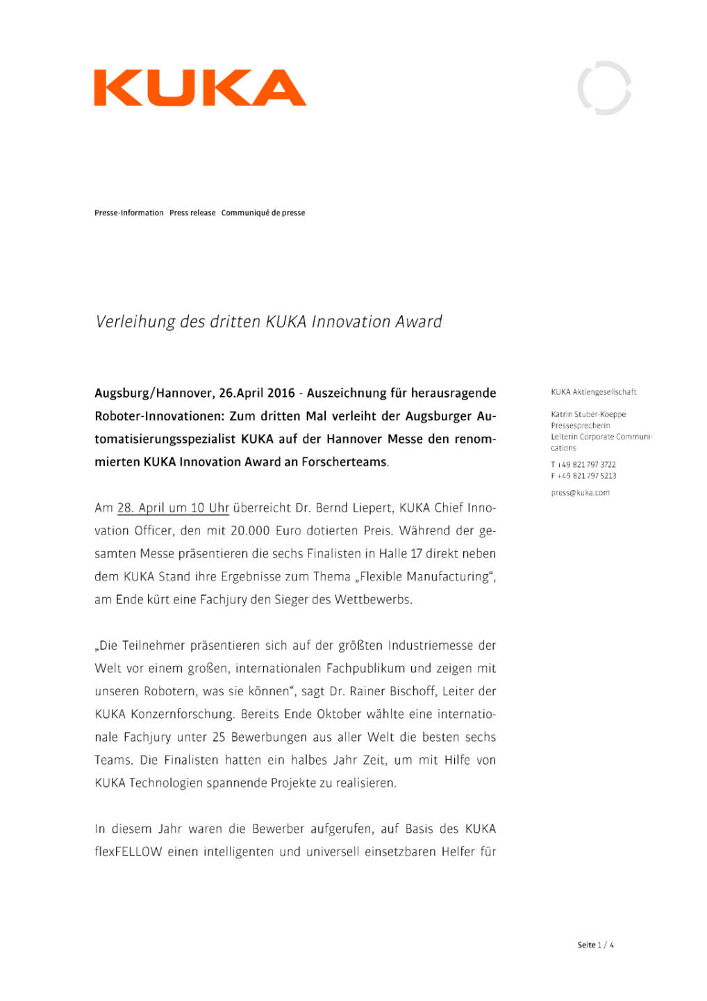 ￼￼￼￼￼Kuka Innovation Award, Seite 1/4, komplettes Dokument unter http://boerse-social.com/static/uploads/file_946_kuka_innovation_award.pdf