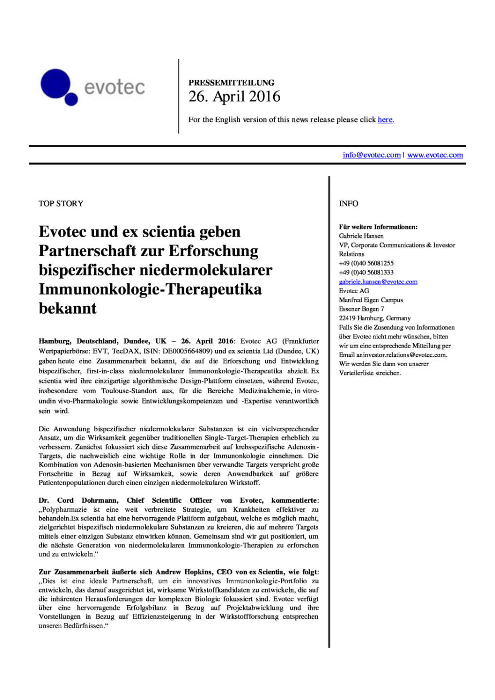 Evotec und ex scientia geben Partnerschaft bekannt, Seite 1/2, komplettes Dokument unter http://boerse-social.com/static/uploads/file_950_evotec_und_ex_scientia_geben_partnerschaft_bekannt.pdf