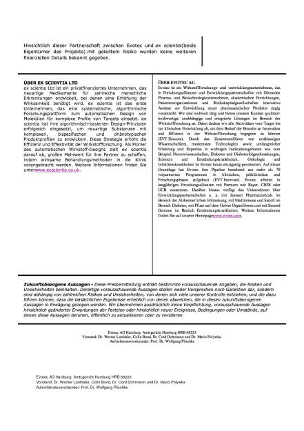 Evotec und ex scientia geben Partnerschaft bekannt, Seite 2/2, komplettes Dokument unter http://boerse-social.com/static/uploads/file_950_evotec_und_ex_scientia_geben_partnerschaft_bekannt.pdf (26.04.2016) 