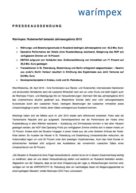 Warimpex: Rubelverfall belastet Jahresergebnis 2015, Seite 1/5, komplettes Dokument unter http://boerse-social.com/static/uploads/file_963_warimpex_rubelverfall_belastet_jahresergebnis_2015.pdf (28.04.2016) 