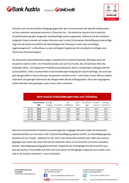 Bank Austria: Österreichs Industrie weiter auf Wachstumskurs, Seite 2/3, komplettes Dokument unter http://boerse-social.com/static/uploads/file_966_bank_austria_osterreichs_industrie_weiter_auf_wachstumskurs.pdf (28.04.2016) 