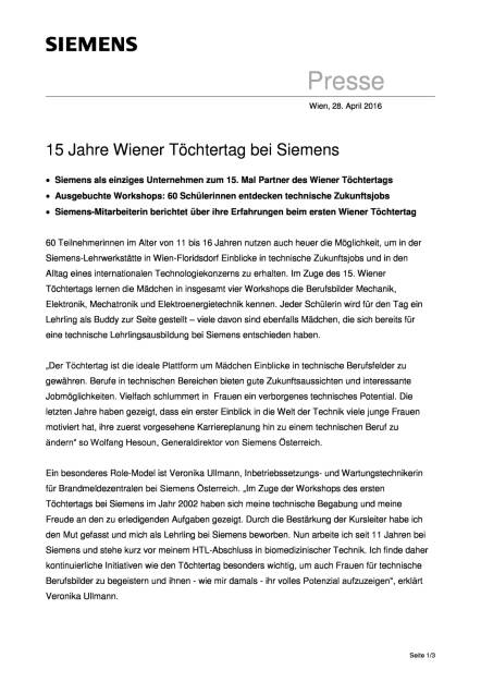 Siemens: 15 Jahre Wiener Töchtertag, Seite 1/3, komplettes Dokument unter http://boerse-social.com/static/uploads/file_972_siemens_15_jahre_wiener_tochtertag.pdf (28.04.2016) 