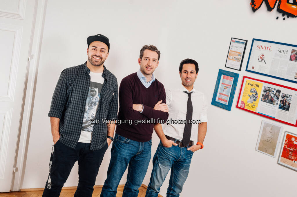 Ali Mahlodji (Co-Founder von whatchado), Lucanus Polagnoli (CFO von whatchado), Jubin Honarfar (CEO von whatchado) : Vom Kunden zum Investor: EVVA und Umdasch investieren in whatchado : Fotocredit: Jubin Honarfar, CEO von whatchado, © Aussendung (29.04.2016) 