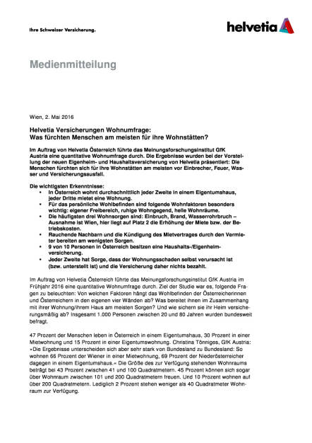 Helvetia Versicherungen Wohnumfrage, Seite 1/3, komplettes Dokument unter http://boerse-social.com/static/uploads/file_986_helvetia_versicherungen_wohnumfrage.pdf (02.05.2016) 