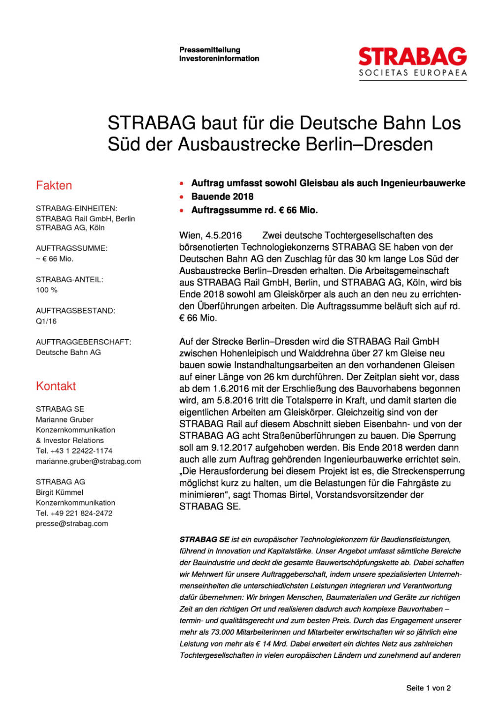 Strabag baut für die Deutsche Bahn Los Süd der Ausbaustrecke Berlin–Dresden, Seite 1/2, komplettes Dokument unter http://boerse-social.com/static/uploads/file_1006_strabag_baut_fur_die_deutsche_bahn_los_sud_der_ausbaustrecke_berlindresden.pdf