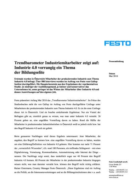 Festo: Trendbarometer Industriemitarbeiter, Seite 1/3, komplettes Dokument unter http://boerse-social.com/static/uploads/file_1011_festo_trendbarometer_industriemitarbeiter.pdf (04.05.2016) 