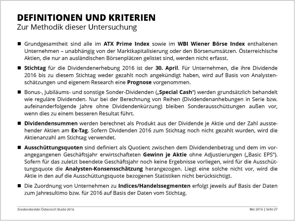 Dividendenstudie - Definitionen und Kriterien, © BSN/Dividendenadel.de (06.05.2016) 