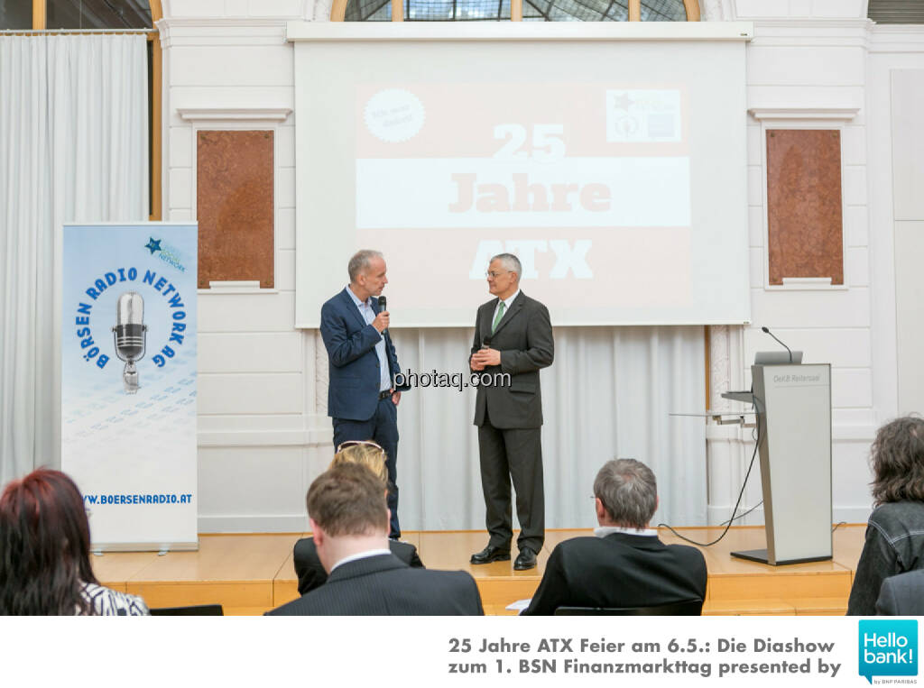 Christian Drastil, Michael Buhl auf der Bühne der OeKB, © Martina Draper/photaq (07.05.2016) 