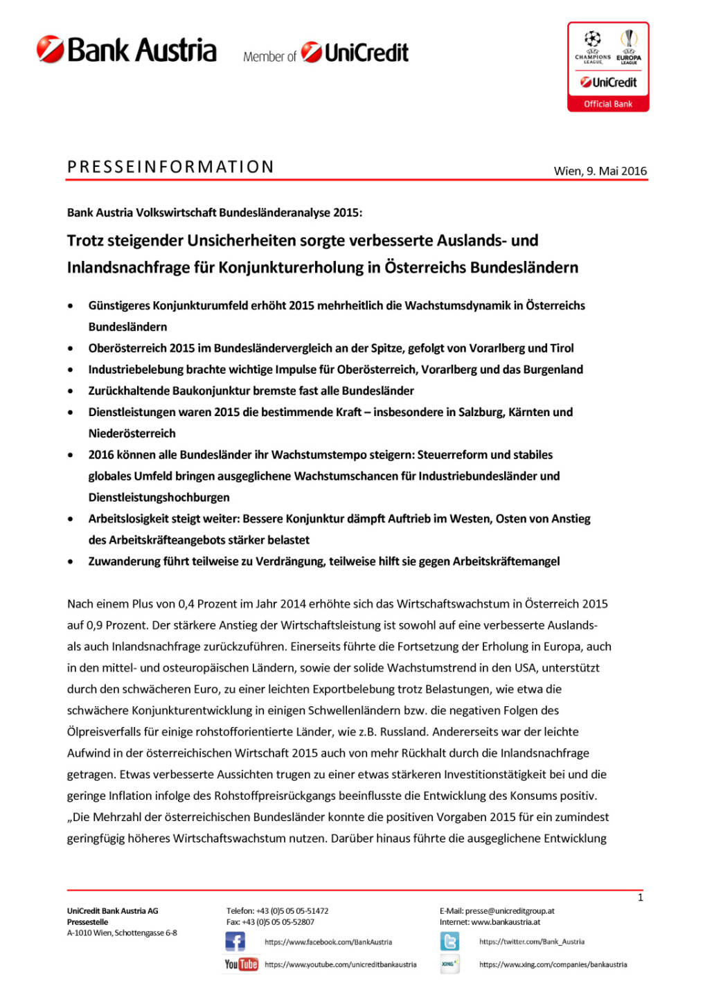 Bank Austria: Konjunkturerholung in &Ouml;sterreichs Bundesl&auml;ndern, Seite 1/6, komplettes Dokument unter http://boerse-social.com/static/uploads/file_1020_bank_austria_konjunkturerholung_in_osterreichs_bundeslandern.pdf