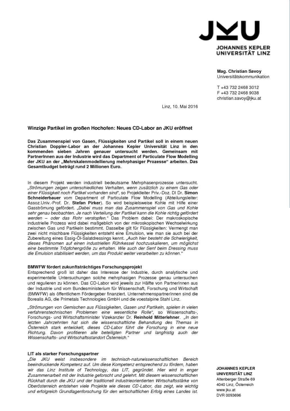 Johannes Kepler Universit&auml;t: Neues Christian Doppler Labor er&ouml;ffnet, Seite 1/2, komplettes Dokument unter http://boerse-social.com/static/uploads/file_1029_johannes_kepler_universitat_neues_christian_doppler_labor_eroffnet.pdf