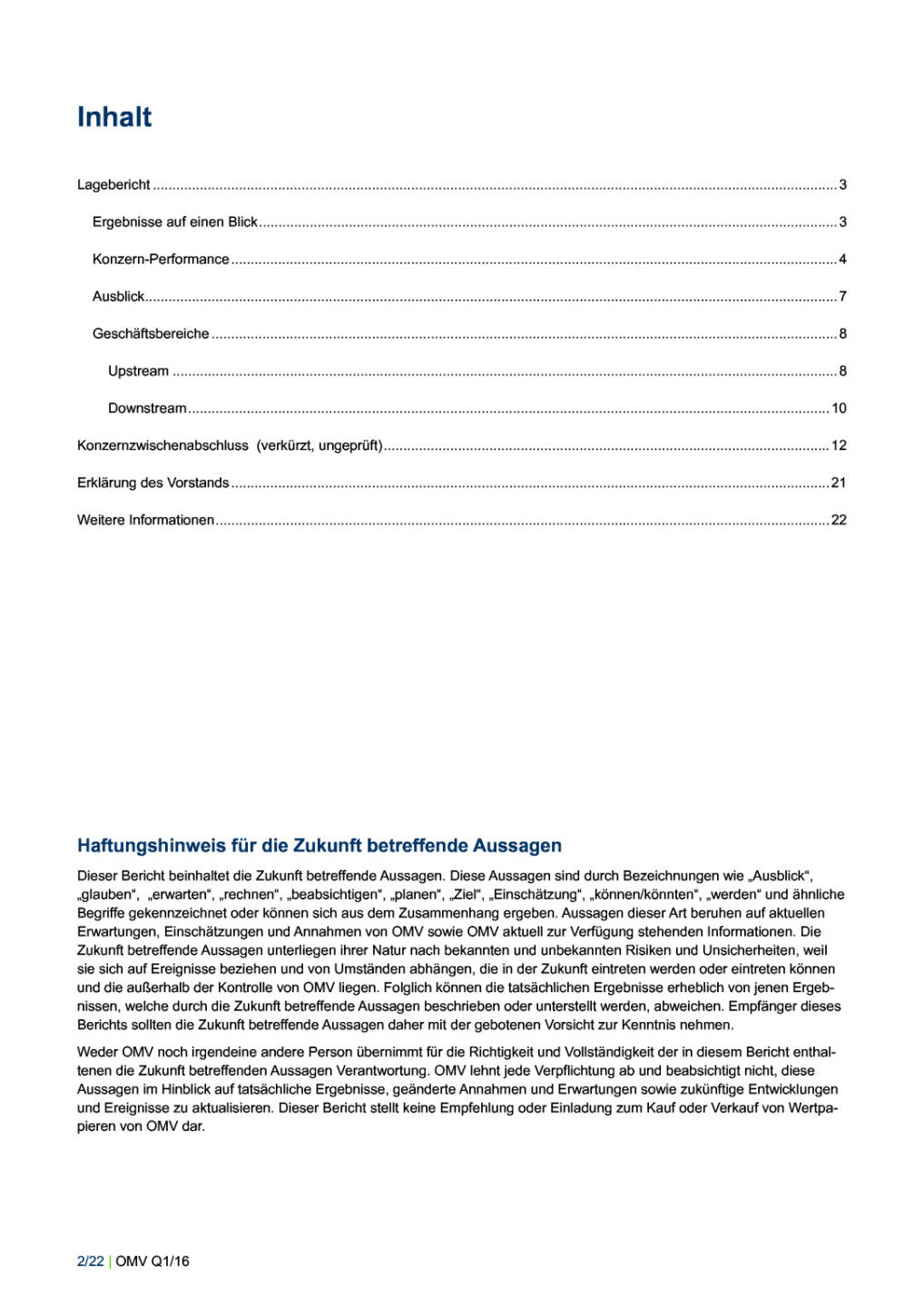 OMV Konzernbericht Jänner – März 2016, Seite 2/22, komplettes Dokument unter http://boerse-social.com/static/uploads/file_1031_omv_konzernbericht_janner_marz_2016.pdf