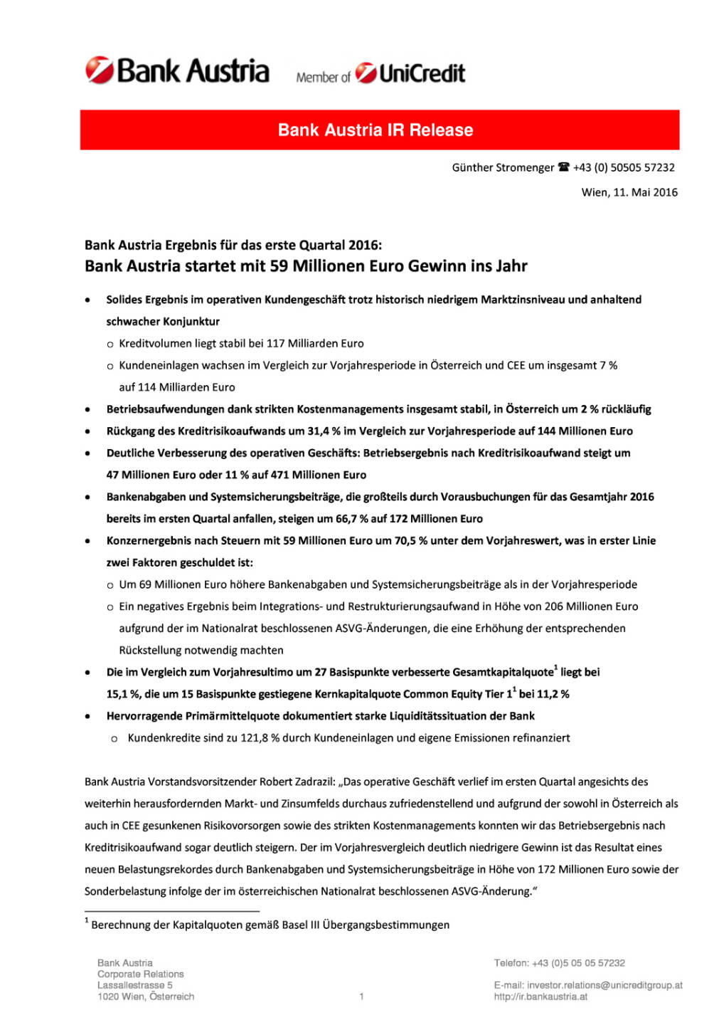 Bank Austria startet mit Gewinn ins Jahr 2016, Seite 1/18, komplettes Dokument unter http://boerse-social.com/static/uploads/file_1034_bank_austria_startet_mit_gewinn_ins_jahr_2016.pdf