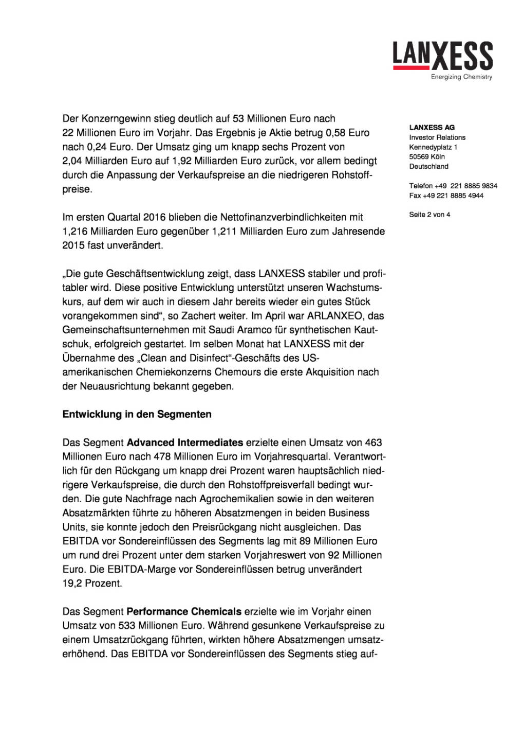LANXESS, Seite 2/4, komplettes Dokument unter http://boerse-social.com/static/uploads/file_1037_lanxess_anhebung_jahresprognose_fur_2016.pdf