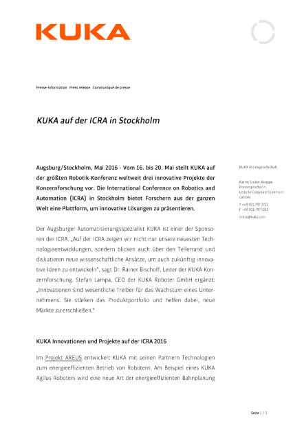 KUKA auf der ICRA in Stockholm, Seite 1/3, komplettes Dokument unter http://boerse-social.com/static/uploads/file_1040_kuka_auf_der_icra_in_stockholm.pdf (11.05.2016) 