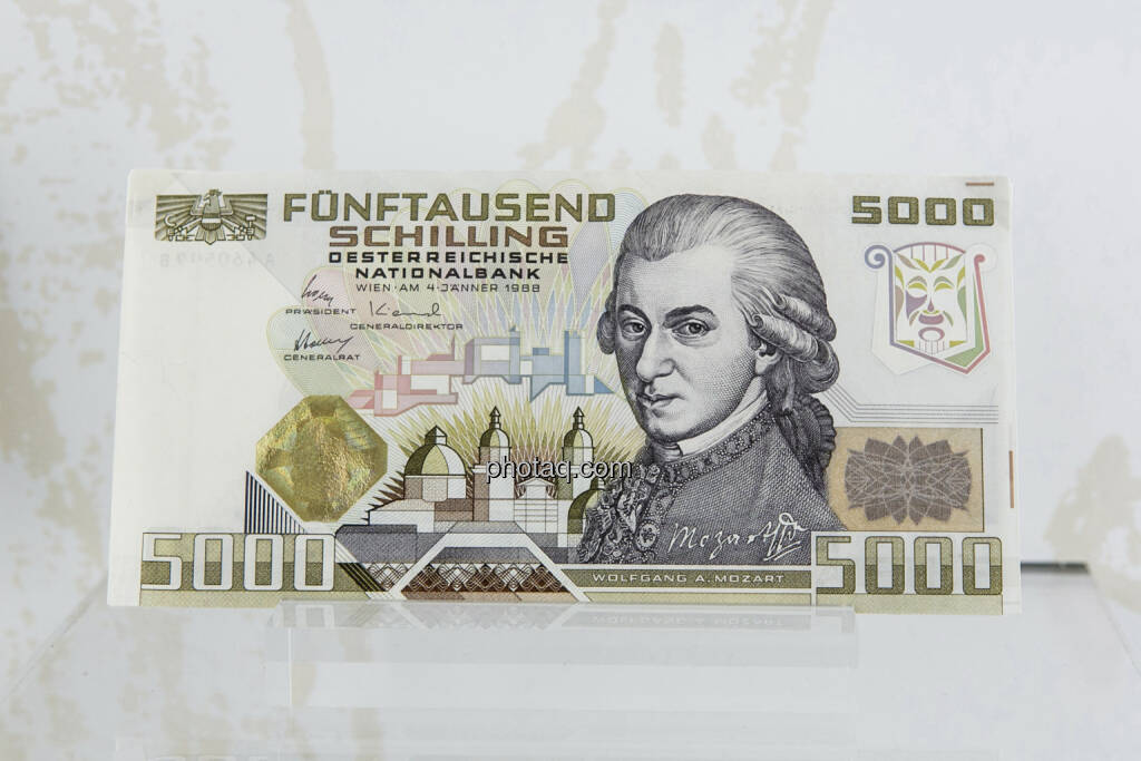 5000-Schilling-Note aus dem Jahr 1988, Wolfgang Amadeus Mozart, © finanzmarktfoto.at/Martina Draper (15.04.2013) 