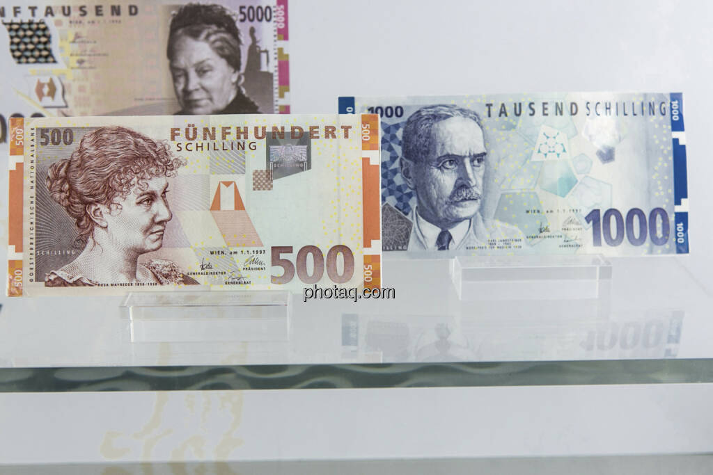 500-, Rosa Mayreder und 1.000-Schilling-Note, Karl Landsteiner,  aus dem Jahr 1997, © finanzmarktfoto.at/Martina Draper (15.04.2013) 