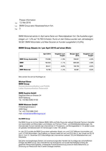 BMW Group setzt Absatzwachstum fort, Seite 3/4, komplettes Dokument unter http://boerse-social.com/static/uploads/file_1057_bmw_group_setzt_absatzwachstum_fort.pdf (13.05.2016) 
