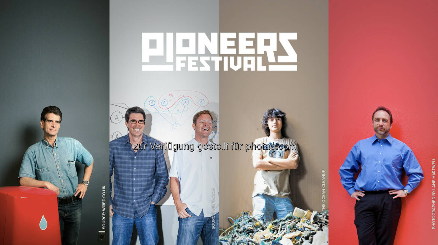 Dean Kamen (First), Adam Cheyer & Dag Kittlaus (VIV), Boyan Slat (The Ocean Cleanup), Jimmy Wales (Wikipedia) : Alle performen am Pioneers Festival 2016 : Von künstlicher Intelligenz bis Virtual Reality: Innovative Technologien aus aller Welt feiern ihre Premiere am Pioneers Festival : Fotocredit: Pioneers