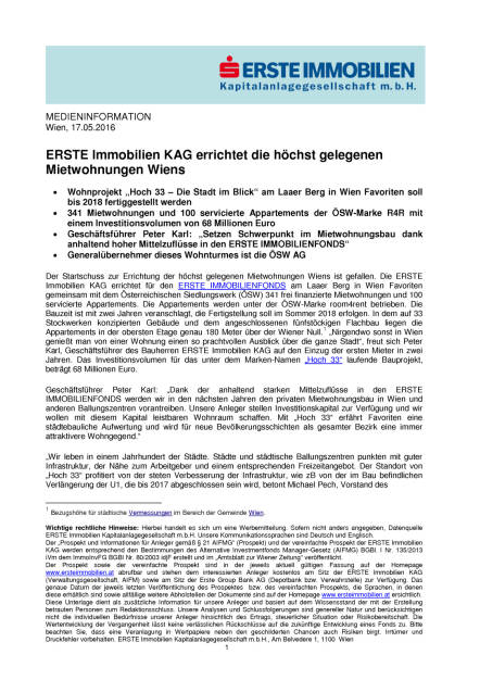 ERSTE Immobilien KAG errichtet die höchst gelegenen Mietwohnungen Wiens, Seite 1/3, komplettes Dokument unter http://boerse-social.com/static/uploads/file_1067_erste_immobilien_kag_errichtet_die_hochst_gelegenen_mietwohnungen_wiens.pdf (17.05.2016) 