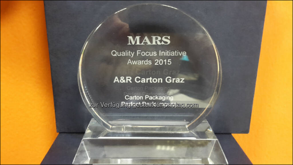 A&R Carton Graz mit Quality Award des Mars Konzerns ausgezeichnet : Fotocredit: A&R Carton Graz , © Aussendung (23.05.2016) 