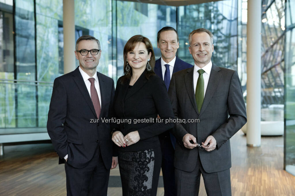 Andreas Grünbichler (Vorstandsdirektor), Susanne Riess (Generaldirektorin), Erwin Mollnhuber (Vorstandsdirektor), Gerald Hasler (Vorstandsdirektor) : Wüstenrot Gruppe schließt Geschäftsjahr 2015 mit Gewinn ab : Fotocredit: Wüstenrot, © Aussender (27.05.2016) 