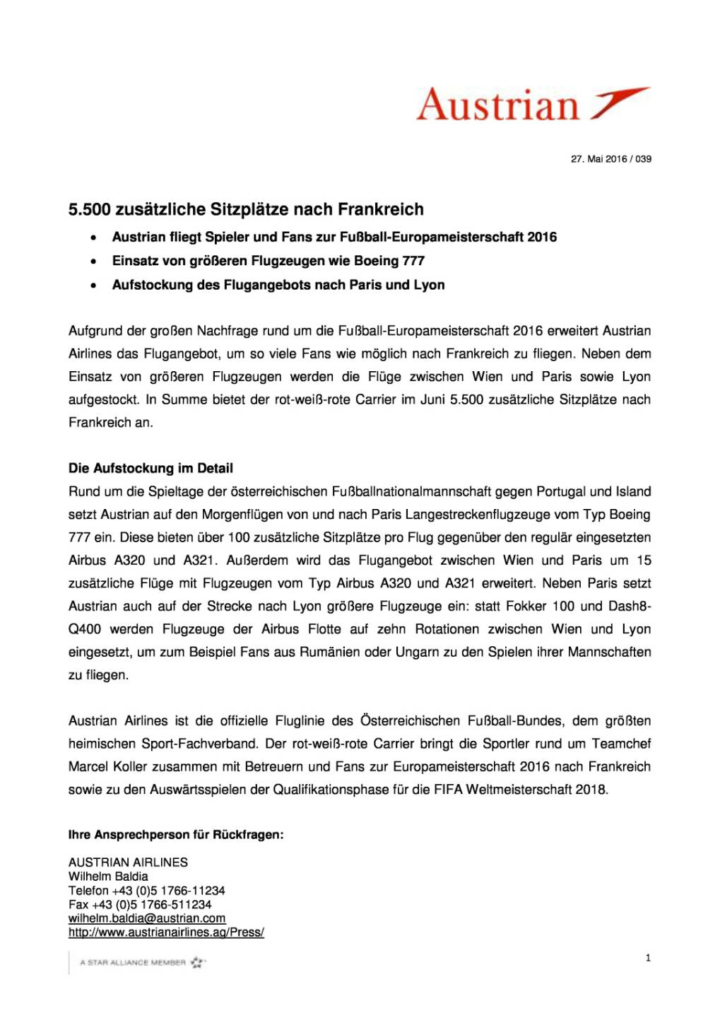 Austrian Airlines: 5.500 zus&auml;tzliche Sitzpl&auml;tze nach Frankreich, Seite 1/2, komplettes Dokument unter http://boerse-social.com/static/uploads/file_1124_austrian_airlines_5500_zusatzliche_sitzplatze_nach_frankreich.pdf