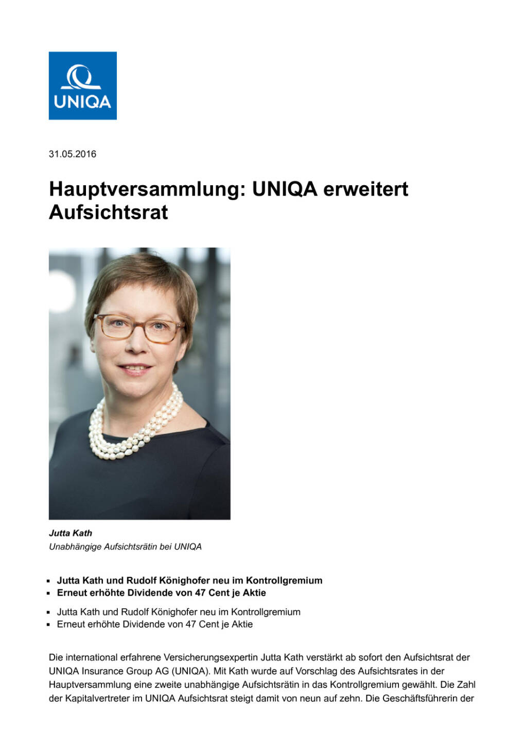 Uniqa erweitert Aufsichtsrat, Seite 1/3, komplettes Dokument unter http://boerse-social.com/static/uploads/file_1138_uniqa_erweitert_aufsichtsrat.pdf