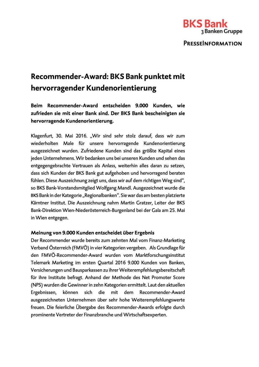 BKS Bank: Auszeichnung für hervorragende Kundenorientierung , Seite 1/2, komplettes Dokument unter http://boerse-social.com/static/uploads/file_1142_bks_bank_auszeichnung_fur_hervorragende_kundenorientierung.pdf