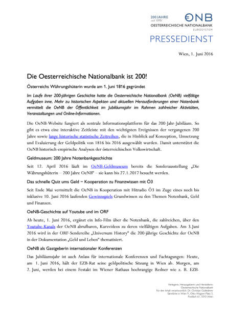 OeNB: 200-Jahr-Jubiläum, Seite 1/2, komplettes Dokument unter http://boerse-social.com/static/uploads/file_1149_oenb_200-jahr-jubilaum.pdf (01.06.2016) 