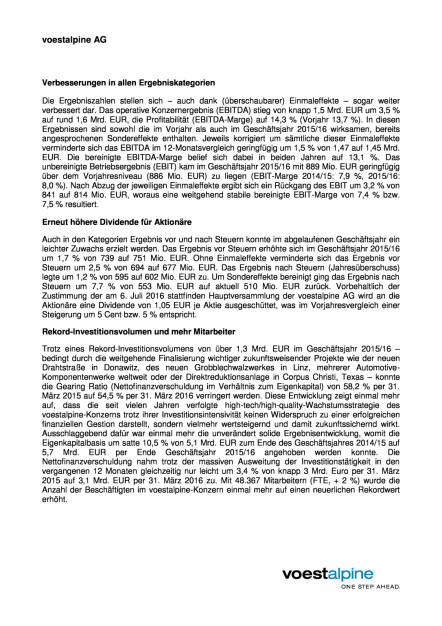 voestalpine trotzt negativem Umfeld, Seite 2/3, komplettes Dokument unter http://boerse-social.com/static/uploads/file_1155_voestalpine_trotzt_negativem_umfeld.pdf (02.06.2016) 