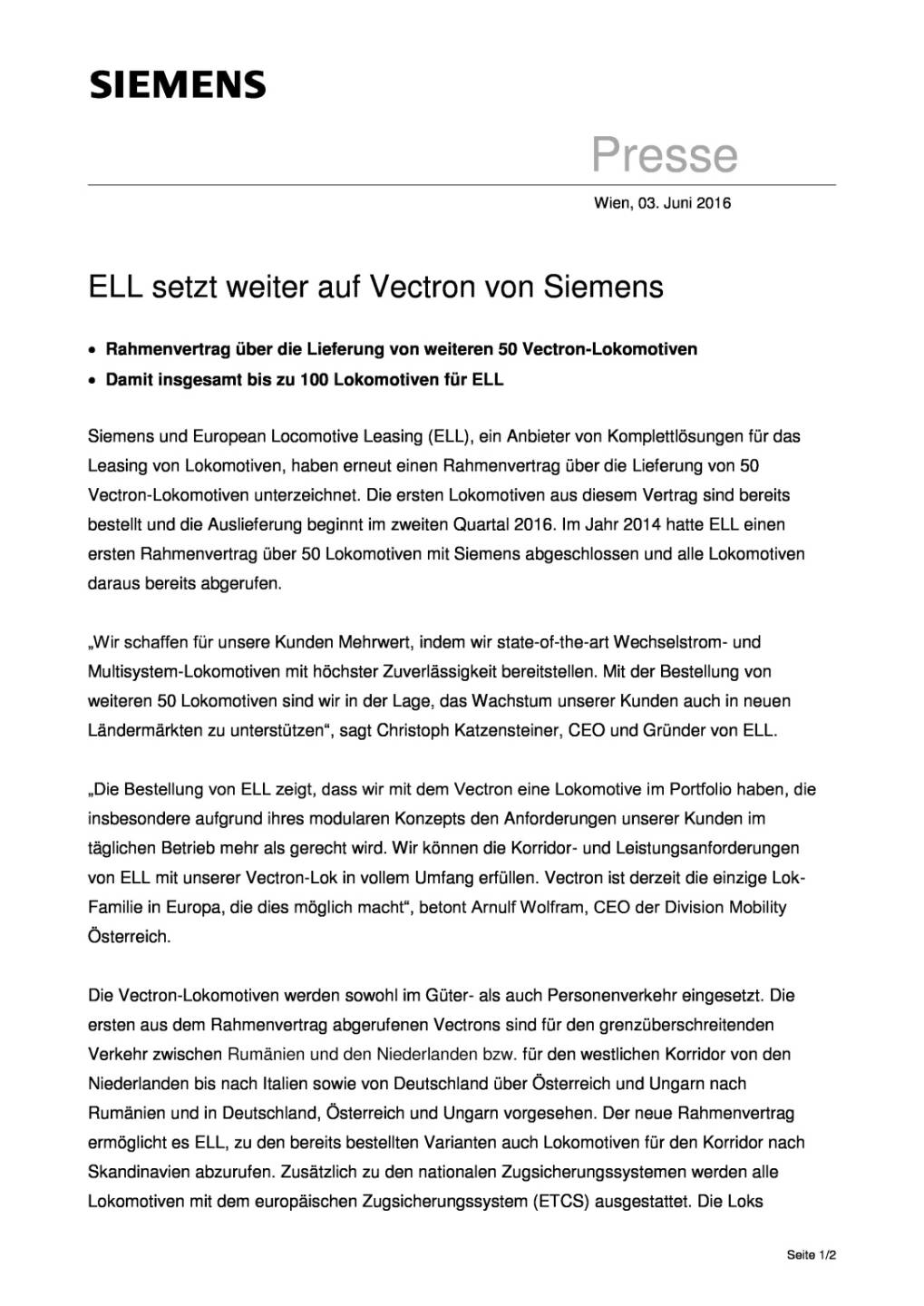 Siemens: ELL setzt weiter auf Vectron, Seite 1/2, komplettes Dokument unter http://boerse-social.com/static/uploads/file_1167_siemens_ell_setzt_weiter_auf_vectron.pdf