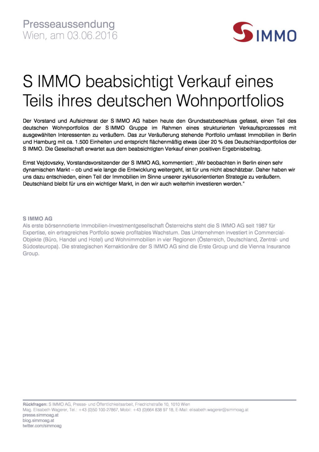 S Immo beabsichtigt Verkauf eines Teils ihres deutschen Wohnportfolios, Seite 1/1, komplettes Dokument unter http://boerse-social.com/static/uploads/file_1168_s_immo_beabsichtigt_verkauf_eines_teils_ihres_deutschen_wohnportfolios.pdf