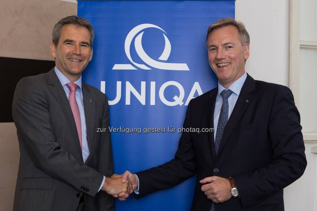 Hartwig Löger (Vorstandsvorstandvorsitzender Uniqa Österreich), Hannes Kuschnig (Landesdirektor Uniqa Kärnten/Osttirol) : Landesdirektion Kärnten/Osttirol klare Nummer eins : Fotorechte: © Uniqa / Karin Rosin, © Aussender (06.06.2016) 