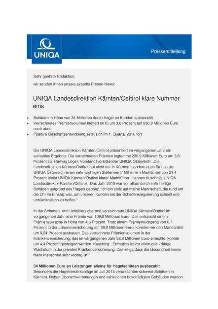 Uniqa Landesdirektion Kärnten/Osttirol klare Nummer eins, Seite 1/4, komplettes Dokument unter http://boerse-social.com/static/uploads/file_1170_uniqa_landesdirektion_karntenosttirol_klare_nummer_eins.pdf (06.06.2016) 