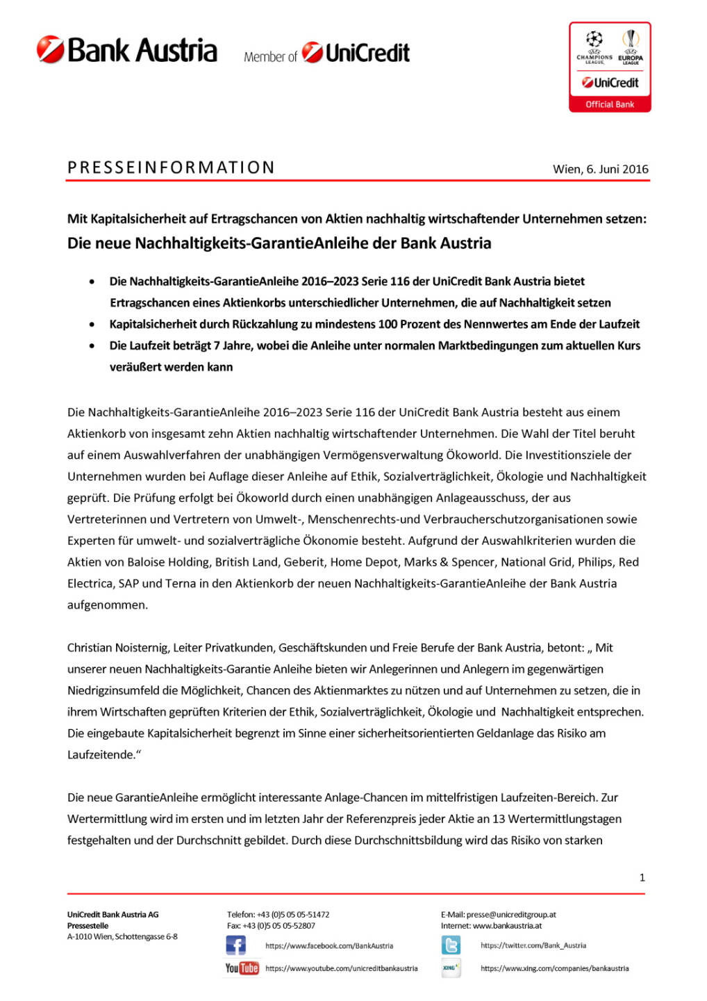 Bank Austria: Nachhaltigkeits-GarantieAnleihe, Seite 1/3, komplettes Dokument unter http://boerse-social.com/static/uploads/file_1171_bank_austria_nachhaltigkeits-garantieanleihe.pdf