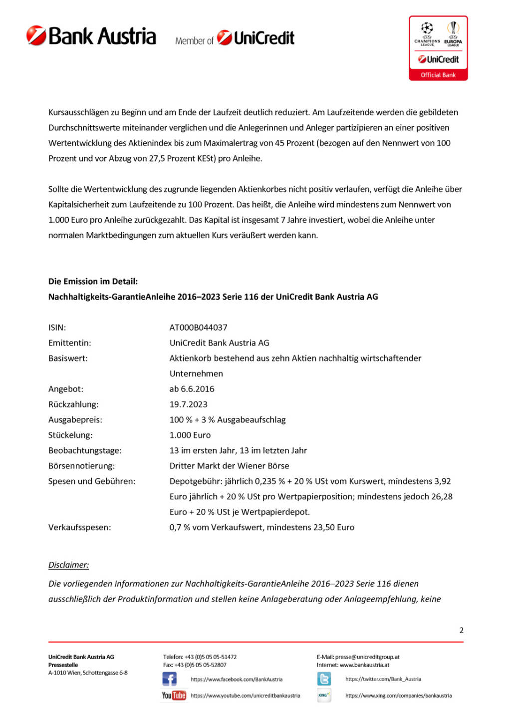 Bank Austria: Nachhaltigkeits-GarantieAnleihe, Seite 2/3, komplettes Dokument unter http://boerse-social.com/static/uploads/file_1171_bank_austria_nachhaltigkeits-garantieanleihe.pdf