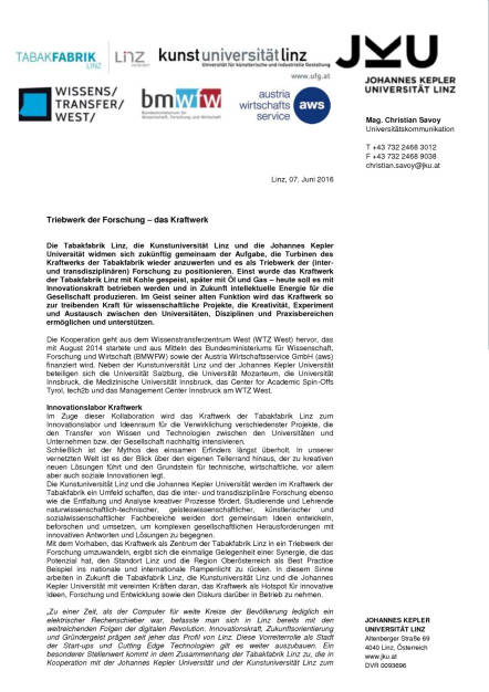 Johannes Kepler Universität: Kooperation mit Tabakfabrik Linz, Seite 1/2, komplettes Dokument unter http://boerse-social.com/static/uploads/file_1174_johannes_kepler_universitat_kooperation_mit_tabakfabrik_linz.pdf (07.06.2016) 