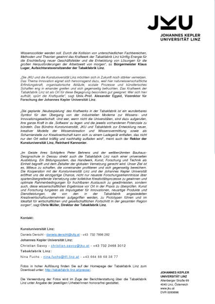 Johannes Kepler Universität: Kooperation mit Tabakfabrik Linz, Seite 2/2, komplettes Dokument unter http://boerse-social.com/static/uploads/file_1174_johannes_kepler_universitat_kooperation_mit_tabakfabrik_linz.pdf (07.06.2016) 