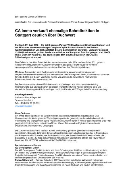CA Immo: Verkauf ehemaliger Bahndirektion in Stuttgart, Seite 1/2, komplettes Dokument unter http://boerse-social.com/static/uploads/file_1175_ca_immo_verkauf_ehemaliger_bahndirektion_in_stuttgart.pdf (07.06.2016) 