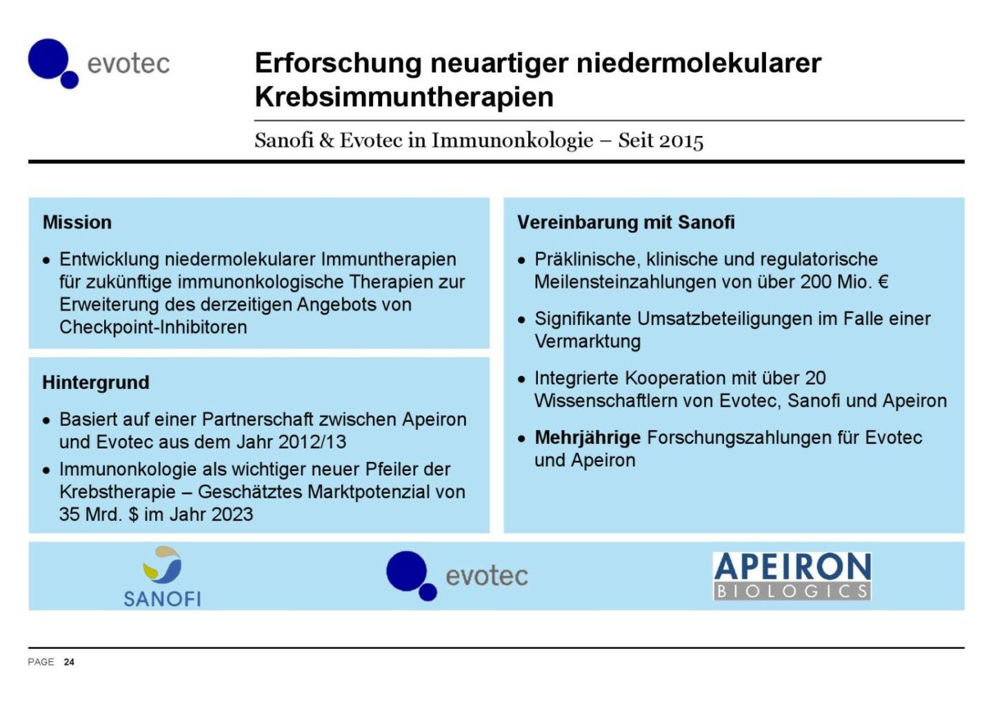 Evotec - Krebsimmuntherapien