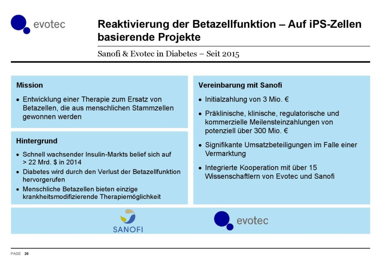 Evotec - Reaktivierung der Betazellfunktion