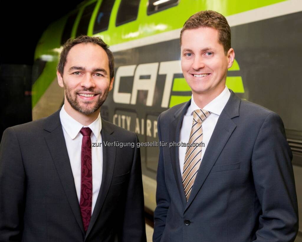 Michael Zach und Michael Forstner (CAT Geschäftsführung) : City Airport Train steigerte 2015 Passagier- und Umsatzzahlen : Fotocredit: CAT / Hammerschmid, © Aussender (07.06.2016) 