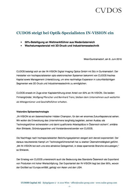  Cudos: Einstieg bei Optik-Spezialisten In-Vision, Seite 1/2, komplettes Dokument unter http://boerse-social.com/static/uploads/file_1187_cudos_einstieg_bei_optik-spezialisten_in-vision.pdf (08.06.2016) 