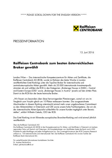 Raiffeisen Centrobank zum besten österreichischen Broker gewählt, Seite 1/2, komplettes Dokument unter http://boerse-social.com/static/uploads/file_1197_raiffeisen_centrobank_zum_besten_osterreichischen_broker_gewahlt.pdf (13.06.2016) 