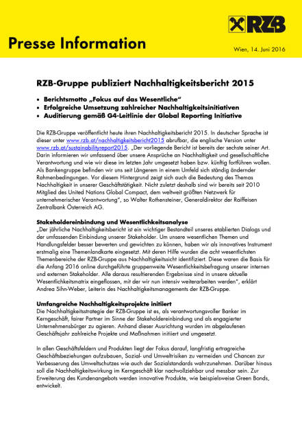 RZB-Gruppe publiziert Nachhaltigkeitsbericht 2015, Seite 1/2, komplettes Dokument unter http://boerse-social.com/static/uploads/file_1209_rzb-gruppe_publiziert_nachhaltigkeitsbericht_2015.pdf (14.06.2016) 