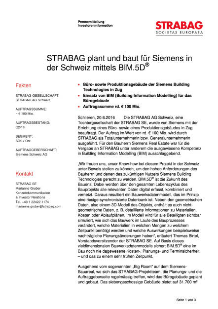 Strabag plant und baut für Siemens in der Schweiz, Seite 1/3, komplettes Dokument unter http://boerse-social.com/static/uploads/file_1233_strabag_plant_und_baut_fur_siemens_in_der_schweiz.pdf (20.06.2016) 