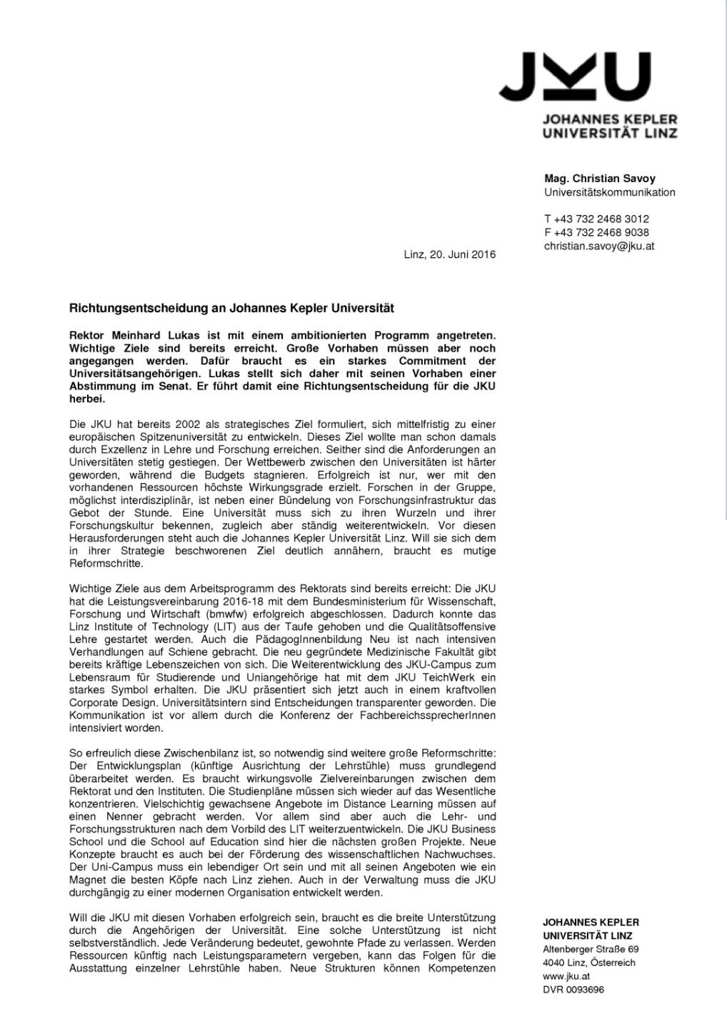 Johannes Kepler Universität Linz: Richtungsentscheidung, Seite 1/2, komplettes Dokument unter http://boerse-social.com/static/uploads/file_1236_johannes_kepler_universitat_linz_richtungsentscheidung.pdf