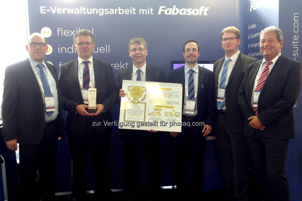 Matthias Wodniok, Manfred Peters (EBA), Reiner Gauchel (EBA), Matthias Hoegner, Markus Leimbach, Markus Schenk : Eisenbahn-Bundesamt und Fabasoft gewinnen 15. eGovernment Wettbewerb : Copyright: Fabasoft, © Aussendung (22.06.2016) 