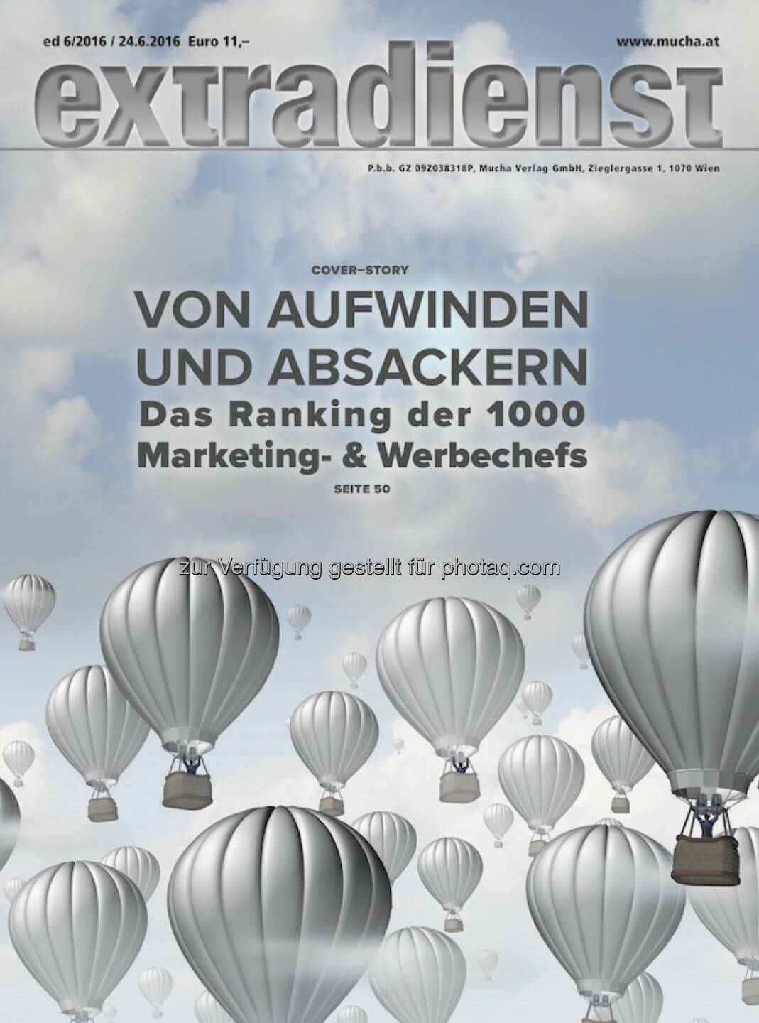 Coverillustration ExtraDienst-Ausgabe : ExtraDienst 6/2016 : Das Ranking der Top 1000 Marketingleiter : Fotocredit: Mucha Verlag/Grafik Mucha Verlag
